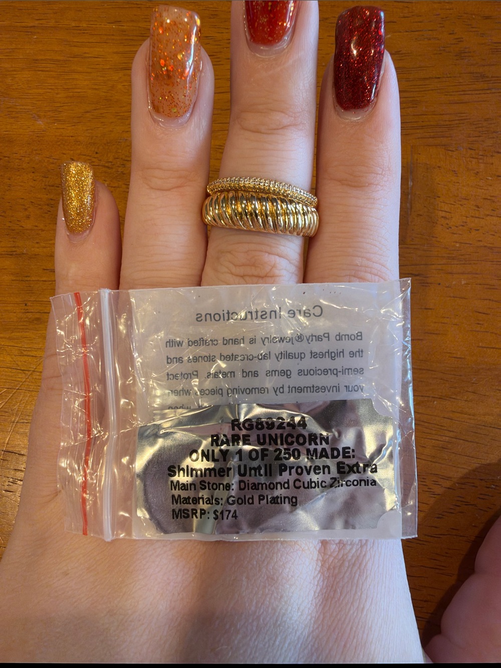 Rare Unicorn Gold-Plated Ribbed Statement Ring